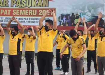 Anggota Polres Gresik Tingkatkan Imunitas Saat Pandemi Covid-19 dengan Olahraga Rutin