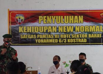 Satgas Yonarmed 6/3 Kostrad Gelar Sosialisasi New Normal Kepada Siswa-siswi di Perbatasan