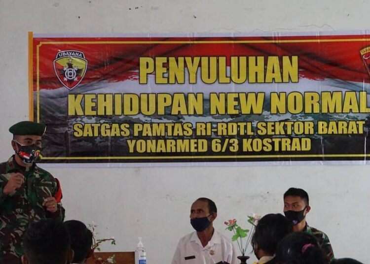 Satgas Yonarmed 6/3 Kostrad Gelar Sosialisasi New Normal Kepada Siswa-siswi di Perbatasan