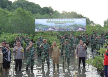 Serentak, Kodim 0812/Lamongan Tanam Mangrove di Pantai Desa Paciran