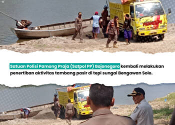 Satpol PP Bojonegoro Tertibkan Tambang Pasir Ilegal di Bengawan Solo.