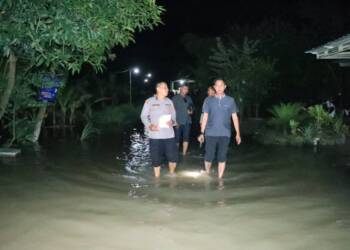 TMA Naik, Kapolres Bojonegoro Pantau Aliran Air Sungai Bengawan Solo