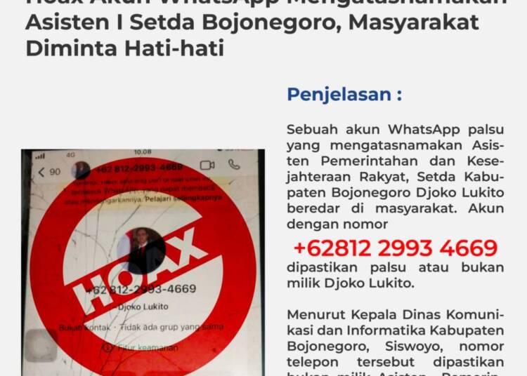 Waspada! Akun WhatsApp Palsu Mengatasnamakan Asisten I Setda Bojonegoro