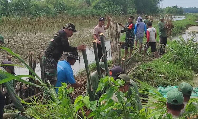 Pemdes Sumuragung Bersama Polsek dan Koramil Baureno Perbaiki Tanggul Jebol