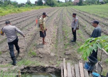 Bhabinkamtibmas Cek Lahan Sayur Warga Desa Singopadu