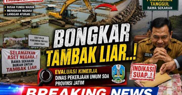 Masyarakat Tagih Janji Pembongkaran Tambak Liar Rawa Sekaran, PUPR SDA Jatim Justru Tinggikan Tanggul